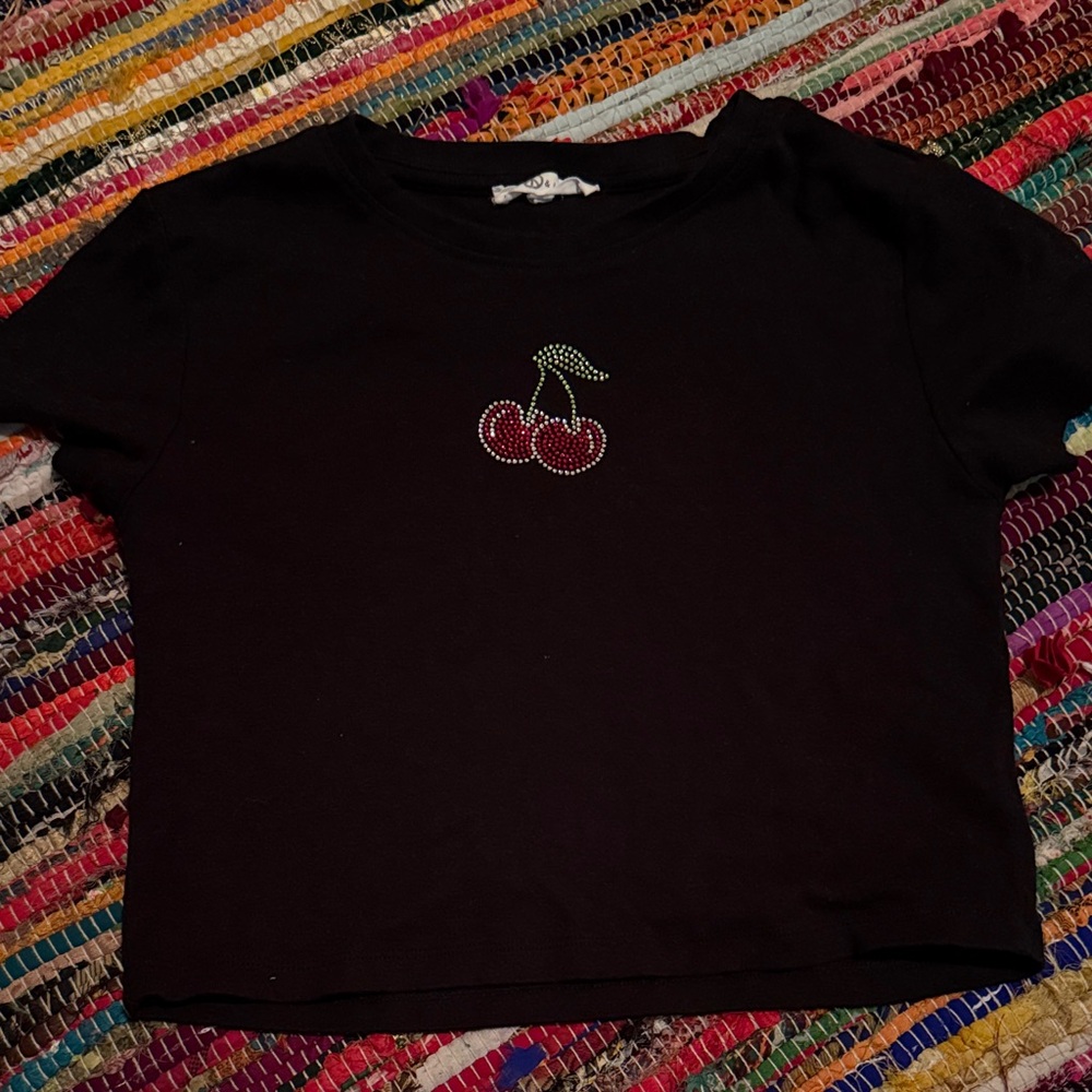 Cherry Embellished Black Kids Shirt